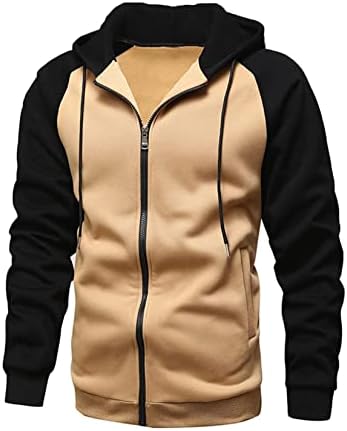Loodgao erkek Renk Bloğu Hoodie Ceket Uzun Kollu Raglan fermuarlı ceket Giyim Cepler ile