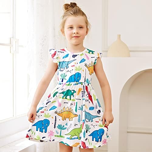 PATPAT Toddler Bebek Kız Elbise Küçük Çocuklar Elbiseler Kızlar Rahat Fırfır Kollu Dinozor Etek Sundress