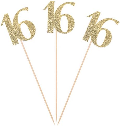 10 Paket Altın Glitter 16th Doğum Günü Centerpiece Sopa Numarası Yaş 16 Masa Üstü Yıldönümü Parti Süslemeleri
