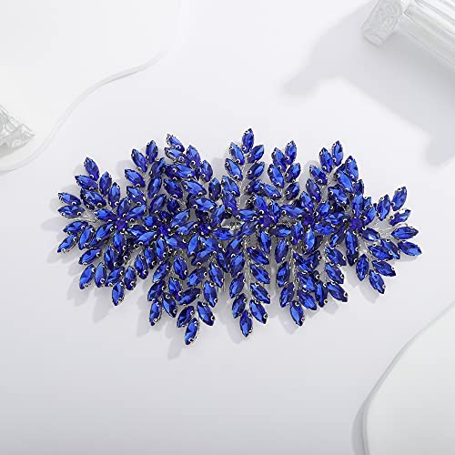 Teyglen Büyük Tam Rhinestones Çiçek Gelin Düğün Saç Tarak Bandı Lüks Saç Aksesuarları Zarif Mavi Kristaller Gelin