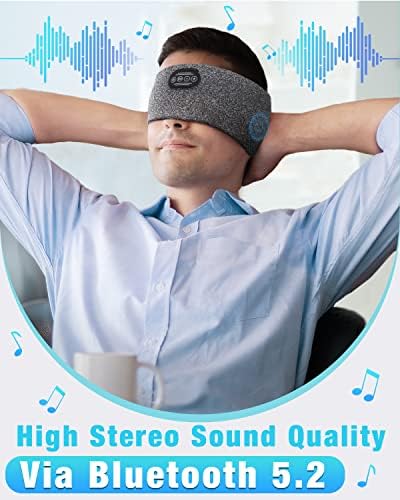 Uyku Kulaklıkları Bluetooth Uyku Bandı - Yan Uyuyan için Elastik Uyku Kulaklıkları 10Hrs Kablosuz Müzik Göz Maskesi
