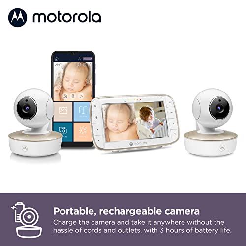 Motorola Bebek Monitörü VM855-5 2 Kameralı 22 WiFi Video Bebek Monitörü, Beşik Montajlı - Telefon Uygulamasına Bağlanır,