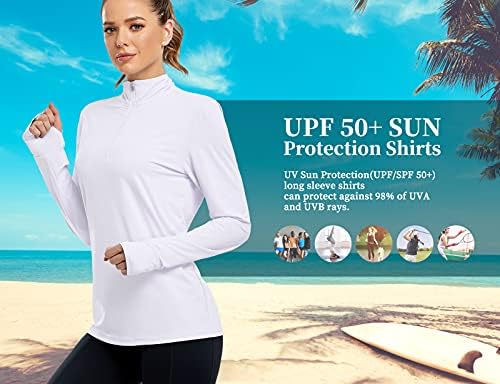 Tanst Gökyüzü Bayan UPF 50 + Güneş Koruma Gömlek Uzun Kollu Yarım Zip Başparmak Deliği Golf Koşu Yürüyüş Üstleri