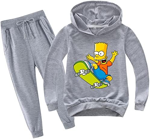 GTWAZ Erkek Kız Simpsons Kazak Tişörtü Kapşonlu ve koşu pantolonları Seti-Rahat Eşofman 2 Adet Çocuklar için