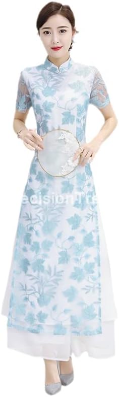 Ulusal Tarzı Pamuk Keten Çiçek Nakış Kadın Geniş Bacak Pantolon Elastik Bel Gevşek Rahat color1 L