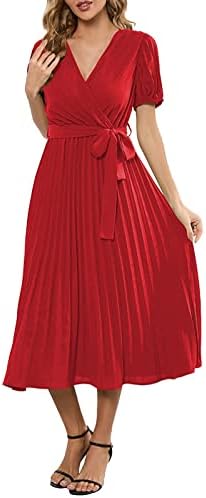 Bayanlar Yaz Elbiseler 2023 Casual Wrap V Boyun Dantelli Kısa Kollu Maxi Elbise Yüksek Bel Bir Çizgi askı elbise