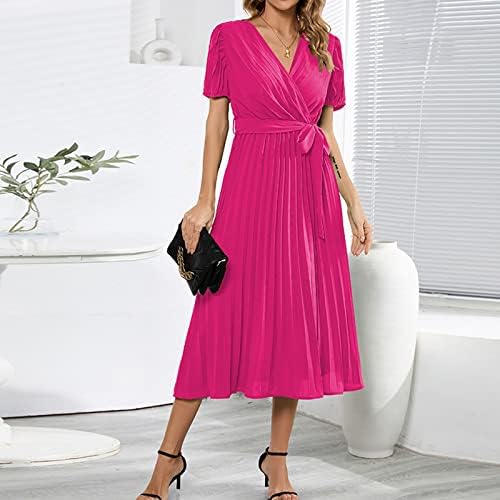 Bayanlar Yaz Elbiseler 2023 Casual Wrap V Boyun Dantelli Kısa Kollu Maxi Elbise Yüksek Bel Bir Çizgi askı elbise