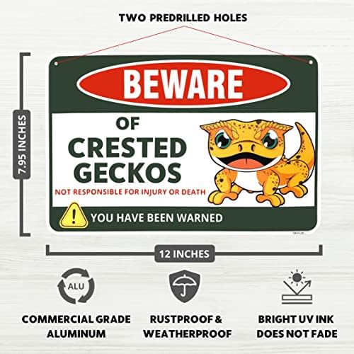 Venıcor Tepeli Gecko İşareti Dekor - 8x12 İnç-Alüminyum Tepeli Gecko Tankı Aksesuarları Oyuncak Hediye tabak Şeyler
