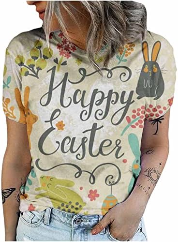 Sevimli Yaz Üstleri Kadınlar için Yumurta Tavşan Baskı Tee T Shirt O-Boyun Kısa Kollu Gömlek Tunik Casual Gevşek Bluz