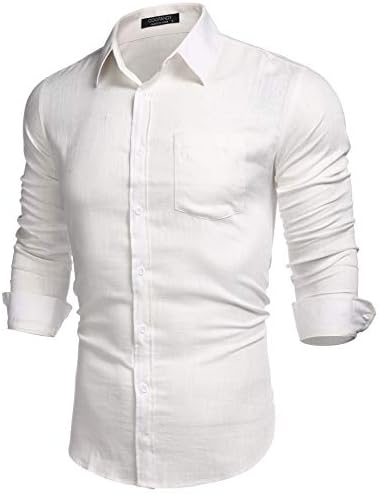 COOFANDY erkek Casual Düğme Aşağı Gömlek Uzun Kollu Keten Chambray Gömlek