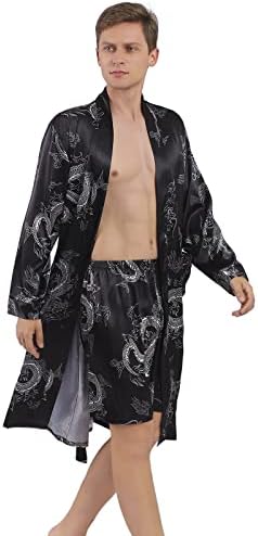 COSOSA erkek Saten Elbiseler Şort ile Hafif Pijama Uzun Kollu Kimono Baskı Bornoz