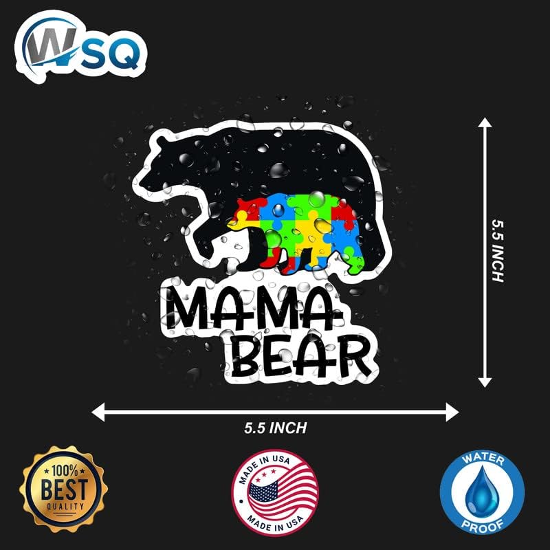 WSQ Otizm Mama Ayı Vinil Çıkartması Sticker Premium Kalite Vinil Boyutu 5.5-inç Araba Tampon Kamyon Van SUV Pencere