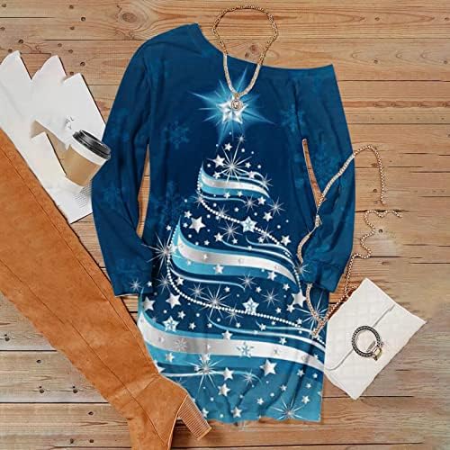 Ruziyoog Tshirt Elbise Kadınlar için Merry Christmas Ağacı Baskı günlük elbiseler Kadınlar için Tatil Grafik Uzun
