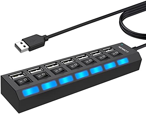 USB Hub Çoklu Port Splitter-LOBKİN 7 Port veri Hub USB 2.0 Bireysel açma / kapama düğmesi ve LED ışıkları ile Dizüstü