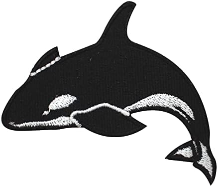 Siyah Balina Balık Yama Demir on Tekerlemeler Yama İşlemeli Demir on Giysi için Yama Rozeti dikmek vb. 7x5cm