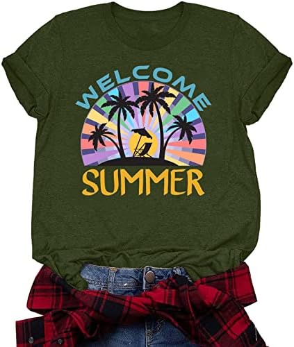 Bayan Günbatımı Plaj Gömlek Plaj Palmiye Tshirt Komik Yaz Hawaii Tatil Kısa Kollu Crewneck Grafik Tee Üst