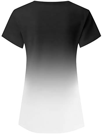 Kadın Üstleri Kısa Kollu V Yaka T-Shirt Hollow Out Baskı Üstleri Rahat Degrade Gevşek Tunik Tee Gömlek Bayanlar için