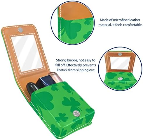 Mini Ruj Kılıfı için Ayna ile Çanta, Yeşil Şanslı İrlandalı Yonca Aziz patrick Günü için Taşınabilir Kılıf Tutucu