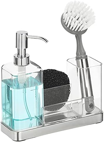 mDesign Plastik Mutfak Lavabo Tezgahı Sıvı El Sabunu Dispenseri Pompa Şişesi Mutfak, Banyo için Depolamalı Organizatör