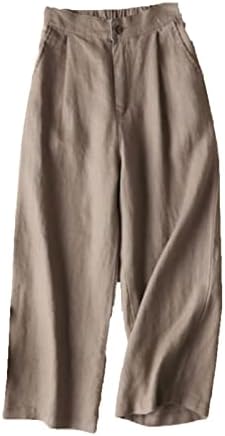 Soluo Bayan Rahat Gevşek Pamuk Keten Pantolon Relax Fit Sweatpants Kırpılmış Geniş Bacak Pantolon Elastik Bel Yoga