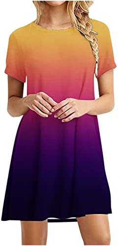 lczıwo rahat elbise Kadınlar için 2023 Yaz Moda Degrade Kısa Kollu Ekip Boyun Gevşek Mini Dökümlü Plaj Elbiseleri