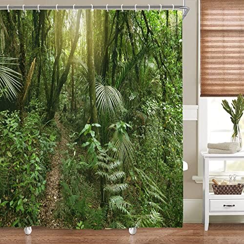 KOTOM Tropikal Yağmur Ormanları Duş Perdesi, Gür Yeşil Yeşillik Orman, Su Geçirmez Kumaş Banyo Dekor, Banyo Perdeleri