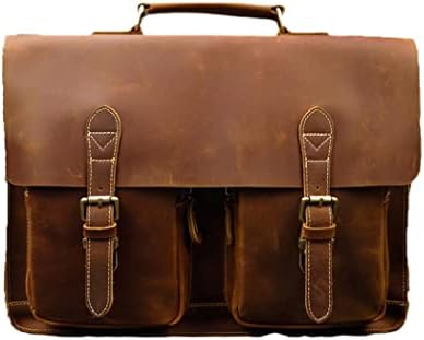 Erkekler Vintage Evrak Çantası Çılgın At Hakiki Deri laptop çantası Büyük Omuz Messenger belge çantası İş Çantası