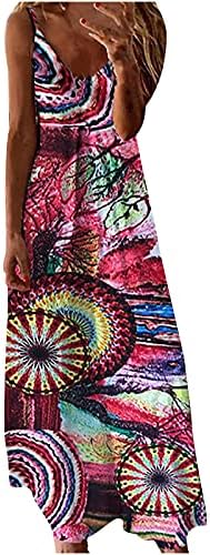 Kadınlar Boho Çiçek Maxi Elbise 2023 Dökümlü Rahat V Boyun Kolsuz Spagetti Kayışı Düğün Konuk Tatil Plaj uzun elbise