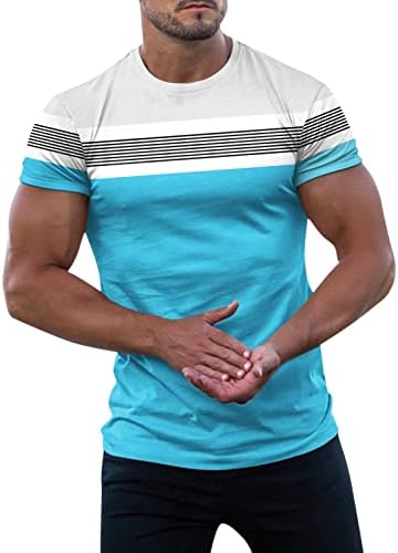 XXBR Erkek Yaz V Boyun Kısa Kollu T-Shirt Şerit Renk Blok Patchwork Atletik Kas Spor Slim Fit Tee Tops