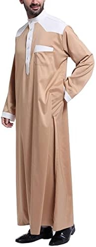 Bmısegm Yaz Erkek Büyük ve Uzun Elbise Gömlek erkek Rahat Müslüman Arap Orta Patchwork Yaka Uzun Kollu Resmi