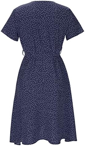 ticcoy Yaz günlük elbiseler Kadınlar için V Boyun Polka Dots Midi Elbise Bel Kuşaklı Kısa Kollu 2023 Moda Elbise