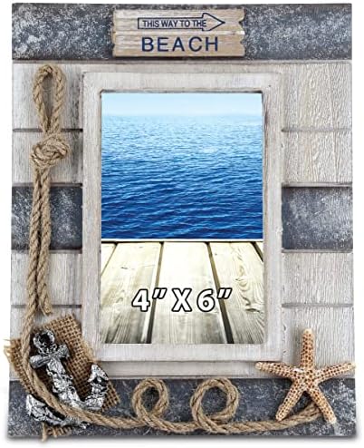 CoTa Küresel Gümüş Deniz Deniz Fotoğraf Çerçevesi 4x6-Masa Üstü Ekran veya Asılı Plaj Temalı Ev Dekorasyonu için El