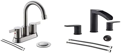 Fırçalanmış Nikel 4 İnç 2 Kolu Kurşunsuz Banyo lavabo musluğu, Bakır Pop Up Drenaj ve 2 Su Besleme Hatları, BF015-1-BN