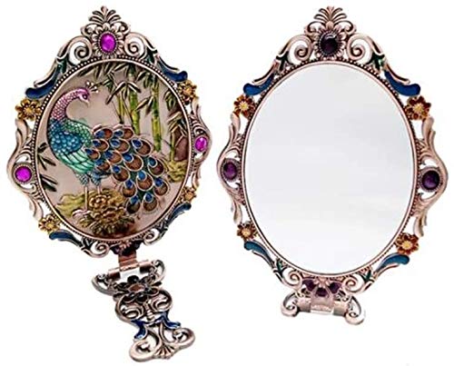 AMDHZ Retro Büyük makyaj aynası Masaüstü güzellik aynası Prenses Ayna Tavuskuşu El Tek Taraflı Dövme Aynası makyaj