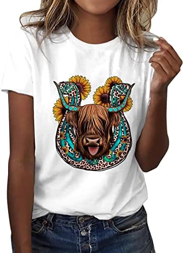 Sevimli Bayan Üstleri, Komik Sevimli Yayla Sığır Cowgirl T-Shirt Hayvan Grafik Tee Çiftlik Hayatı Rahat Kısa Kollu