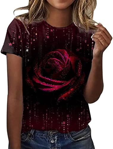 Kadınlar için seksi Artı Boyutu Üstleri, moda Kısa Kollu Ekip Boyun T Shirt Sevimli Çiçek Grafik Tees Trendy Tişörtleri
