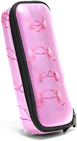 Pembe Flamingolar Deri Kalem Kutusu Kalem Çantası Çift Fermuarlı Kırtasiye Çantası saklama çantası Okul Çalışması