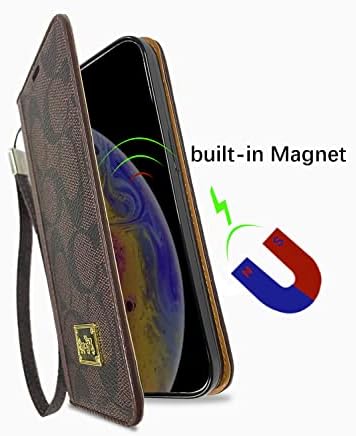 Lüks Cüzdan Kılıf iPhone 11-6. 1 inç için Kadın Erkek, Premium Deri Manyetik Kapak Kapatma Bilek Kayışı Kart Tutucu
