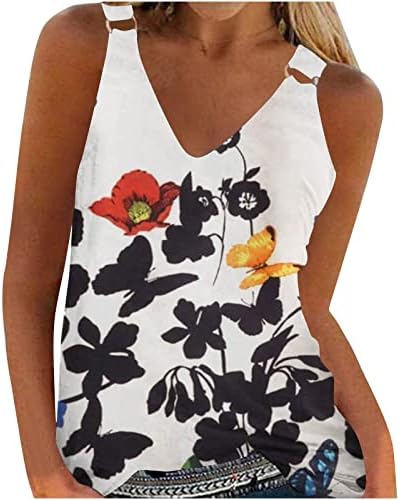 Bayan Moda Tankı Üstleri V Boyun Çiçek Baskı T Shirt Kolsuz Bluz 2023 Yaz Tatil Gömlek