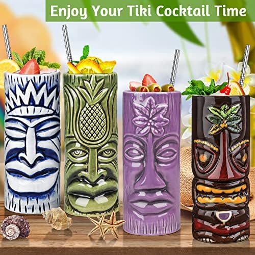 SuproBarware Tiki kupa seti 12-Büyük Kokteyl Tiki Gözlük Hawaiian Parti Sevimli Egzotik kokteyl bardakları Hawaiian
