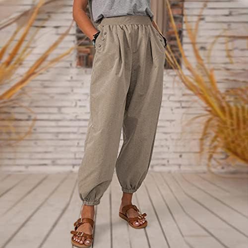 2023 Yeni Keten Pantolon Kadınlar için, Yüksek Bel Geniş Bacak Palazzo Capri Uzunluk Rahat Moda Jogger kalem pantolon