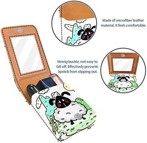 ORYUEKAN Ruj Durumda Ayna ile Sevimli Taşınabilir Makyaj Çantası kozmetik çantası, Karikatür Hayvan Güzel Koyun