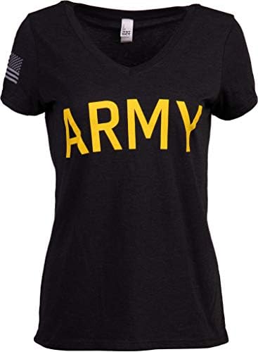 Ordu kadın V Yaka / ABD Askeri Piyade Kollu Bayrak Kadın Asker T - Shirt Eşi Anne Üst