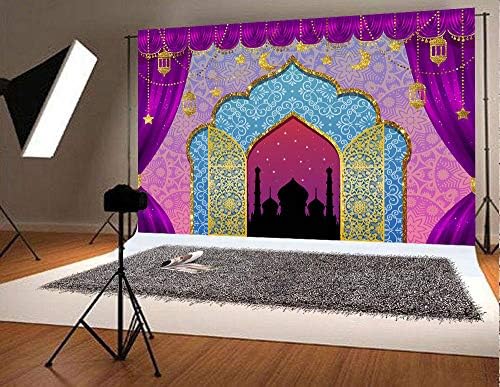 Sanat Stüdyosu 7x5ft Arap Geceleri Sihirli Genie Tema Fotoğraf Backdrop Fas Doğum Günü Partisi Dekor Afiş Altın Glitter