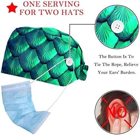 2 Paket Yeşil Mermaid Ölçekli çalışma Kapağı Düğmeleri ile Kadınlar için/Erkekler Ter Bandı Ayarlanabilir Kravat Geri