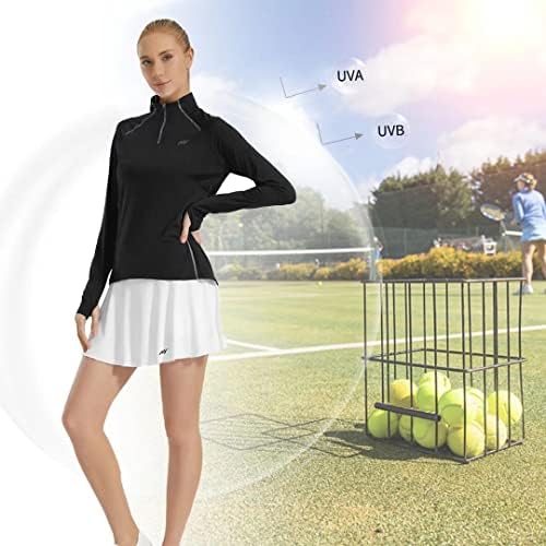 CANAVAR VADİSİ kadın UPF 50 + golf gömlekleri Uzun Kollu Yarım Zip Tenis Gömlek Koşu Yürüyüş Açık Üstleri