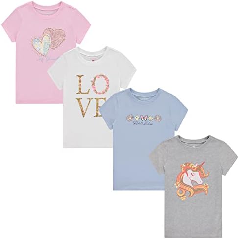 BTween Kızlar 4 Parça Yaz Üstleri / Moda kısa kollu tişört | Çocuklar için Rahat Günlük Gömlek-Çeşitli Renkler