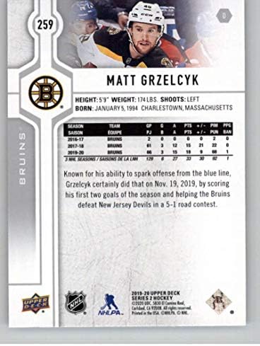 2019-20 Üst Güverte 259 Matt Grzelcyk Boston Bruins Serisi 2 NHL Hokey Ticaret Kartı