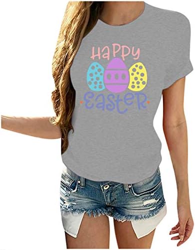 Artı Boyutu Mutlu Paskalya Gömlek Kadınlar için Sevimli Yumurta Baskılı Grafik Tees Gevşek Rahat Yuvarlak Boyun Kısa