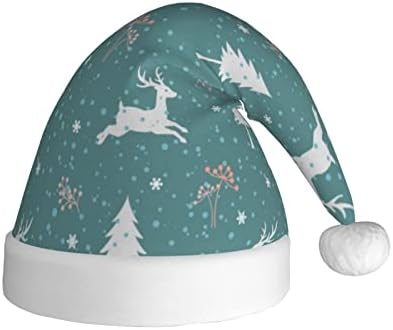 Mavi Arka Plan Üzerinde Kış Sezonunda Geyikler İle Noel Desen Noel Şapka, Kadınlar Erkekler İçin peluş Noel Noel Baba
